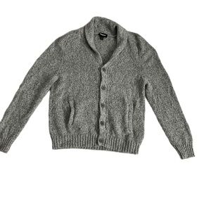 Express Grey Women’s L   Button-Up Shawl Collar Cardigan Large Fisherman Sweater